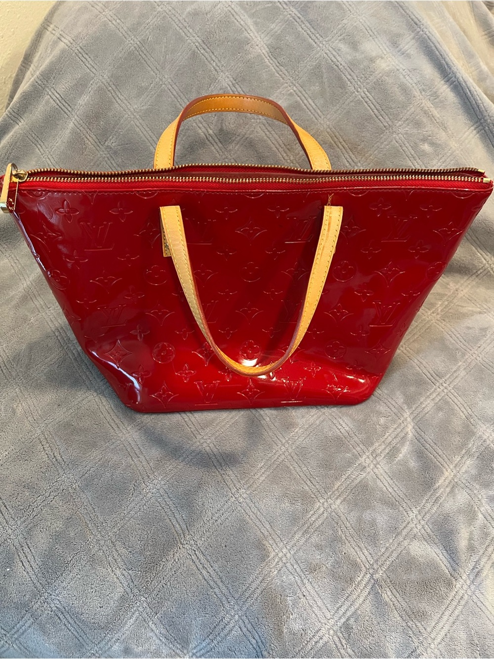 Louis Vuitton Red Vernis Patent Tote with Tan Handles - Picture 2 of 10